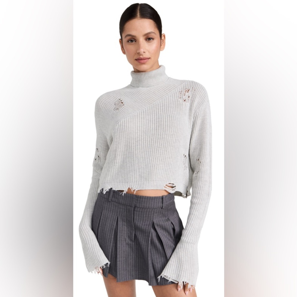 SER.O.YA Fae Distressed Turtleneck Sweater in Silver